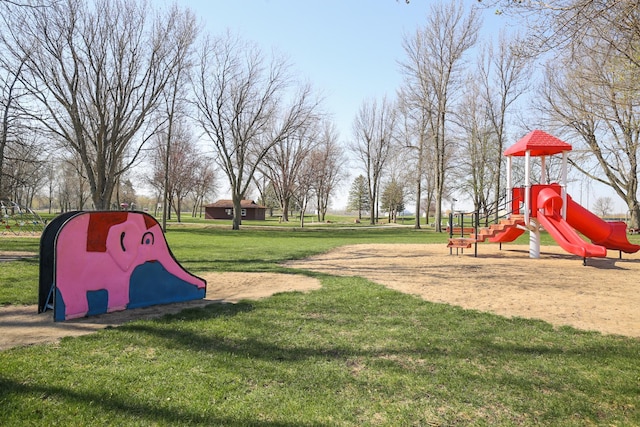 view of play area featuring a yard