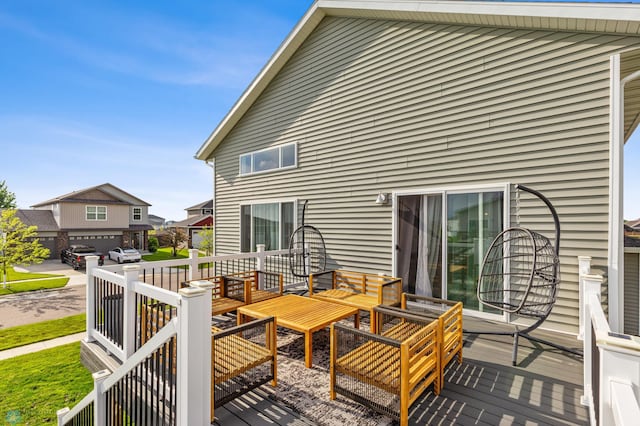 wooden deck with outdoor lounge area