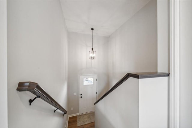 staircase featuring hardwood / wood-style flooring