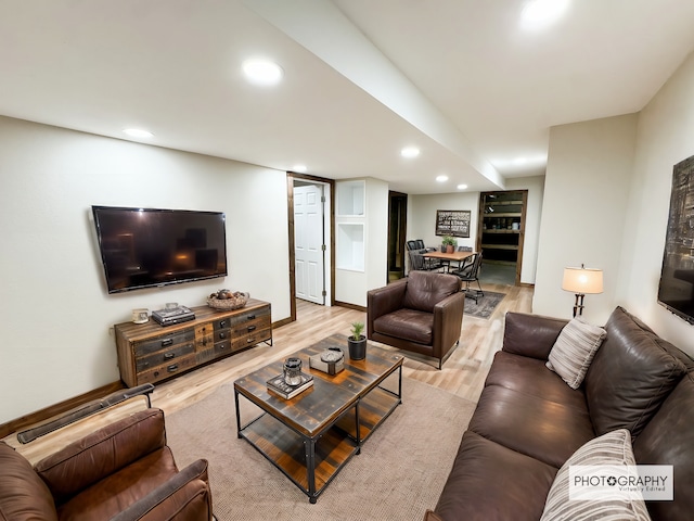 living room featuring light wood-type flooring