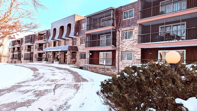 view of snow covered property