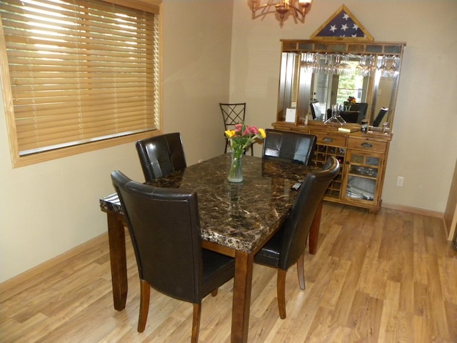 2501 Le Homme Dieu Vw NE, Alexandria, MN 56308 - dining area featuring a chandelier, wood finished floors, and baseboards