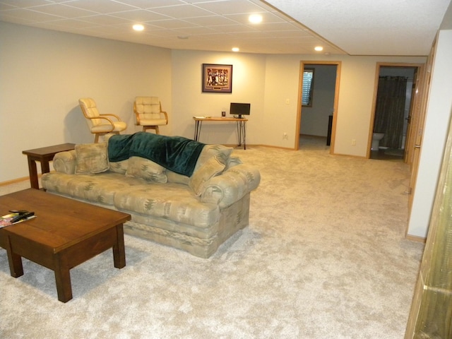 2501 Le Homme Dieu Vw NE, Alexandria, MN 56308 - living area featuring light colored carpet, recessed lighting, a paneled ceiling, and baseboards