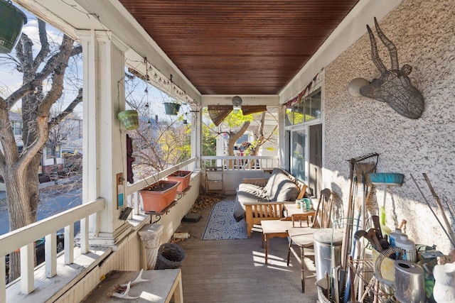 sunroom / solarium with wooden ceiling