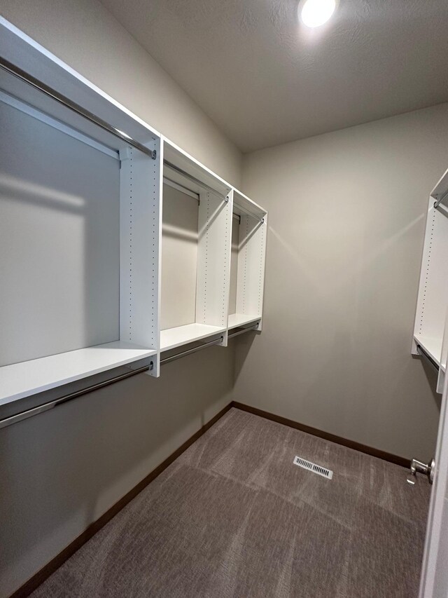 spacious closet with dark carpet