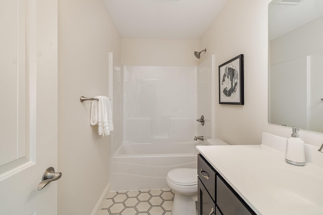 full bathroom featuring vanity, toilet, and  shower combination