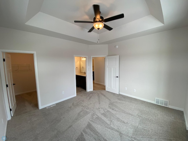 1312 Southview Dr SW, Glyndon, MN 56547 - unfurnished bedroom with a tray ceiling, a walk in closet, carpet flooring, and baseboards