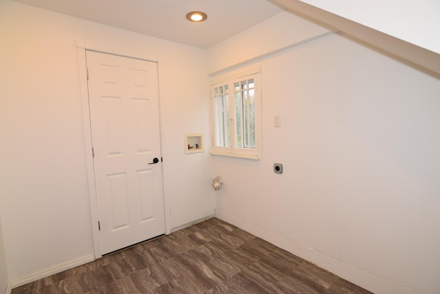 laundry area with dark wood-type flooring, washer hookup, and electric dryer hookup