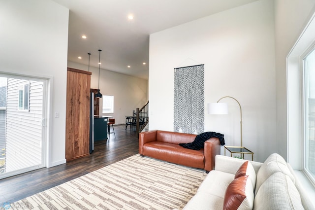 living room featuring dark hardwood / wood-style flooring