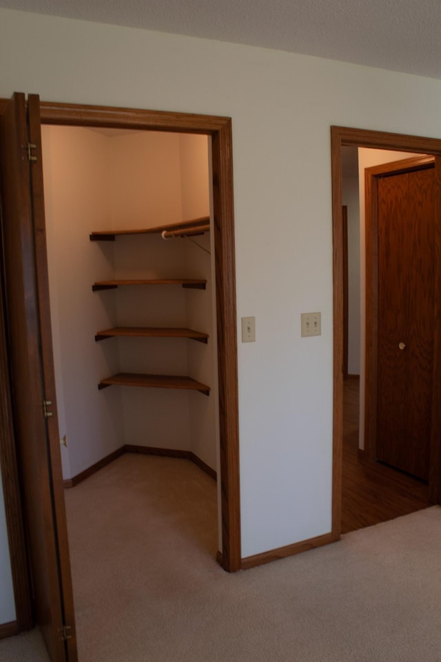 interior space featuring light colored carpet