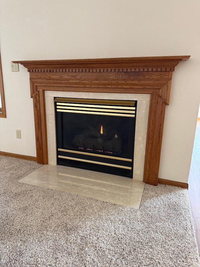 interior details featuring a premium fireplace and baseboards