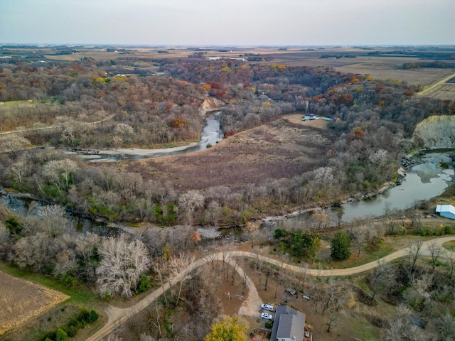 aerial view featuring a water view and a rural view