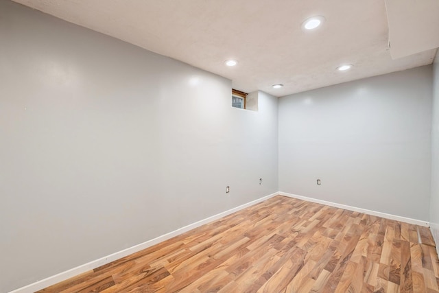 basement with light wood-type flooring