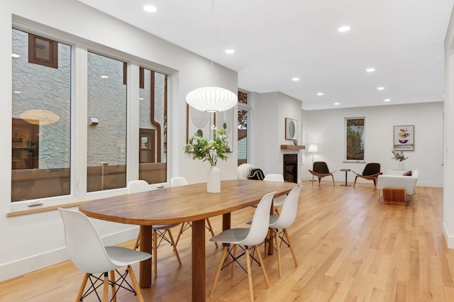 dining space with light hardwood / wood-style flooring