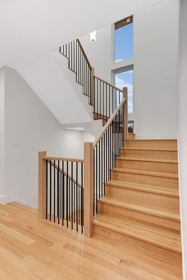 stairs with hardwood / wood-style flooring