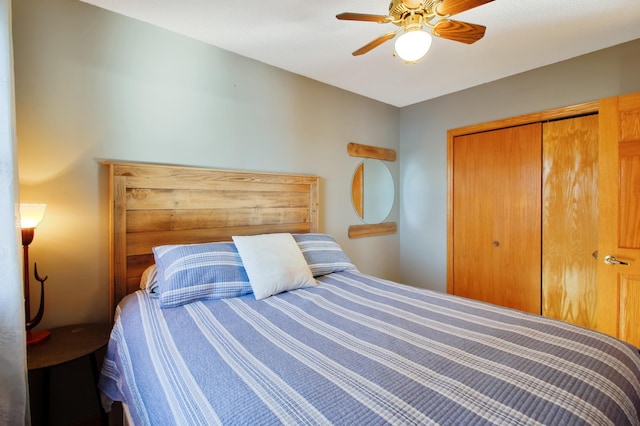 bedroom with a closet and ceiling fan