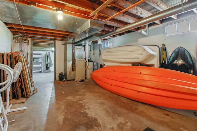 basement with heating unit