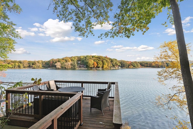 view of dock with a water view