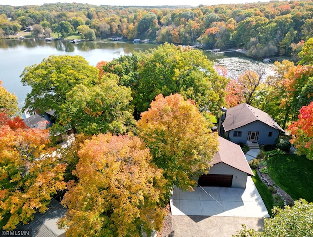 aerial view with a water view