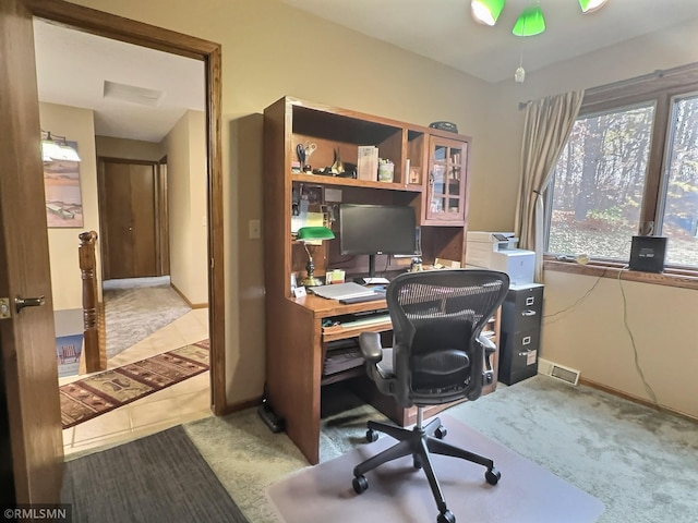 office area featuring light tile patterned floors