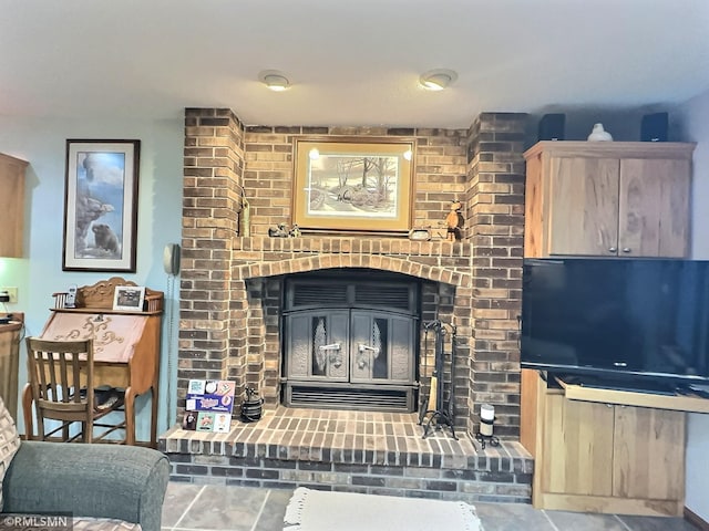 living room with a fireplace