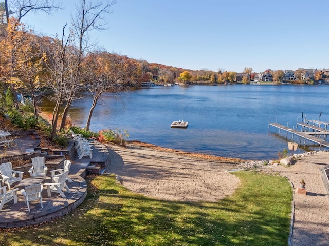 view of dock with a water view