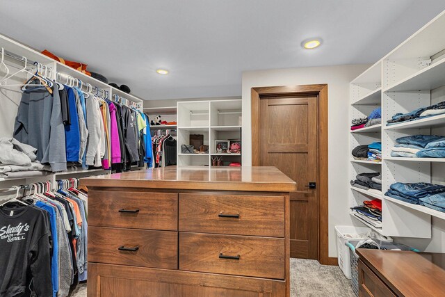 spacious closet with light carpet