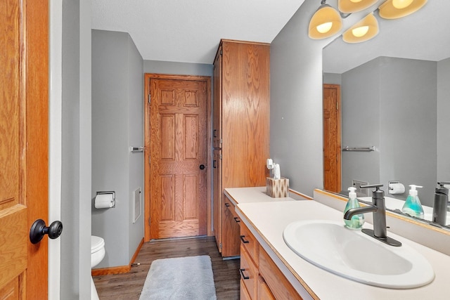 16568 Maplewood Rd, Wakefield Twp, MN 56320 - bathroom featuring wood finished floors, vanity, toilet, and baseboards