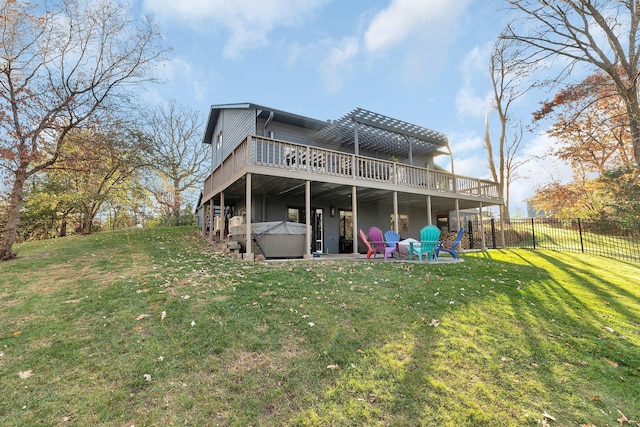 16568 Maplewood Rd, Wakefield Twp, MN 56320 - rear view of property with a hot tub, a pergola, a wooden deck, and a patio