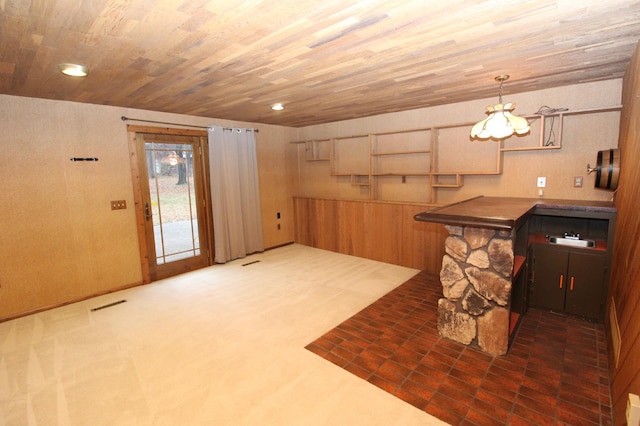 interior space featuring wood ceiling