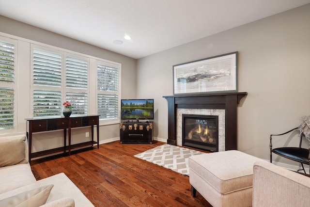 living room featuring dark hardwood / wood-style floors