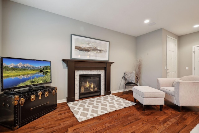 living area with dark wood-type flooring