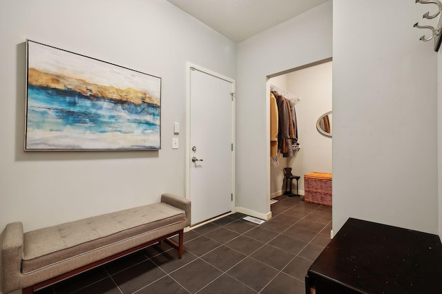 foyer entrance with dark tile patterned floors