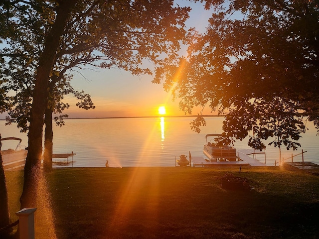 water view featuring a dock