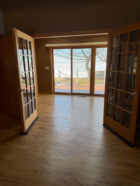 interior space featuring french doors, wood finished floors, and a healthy amount of sunlight