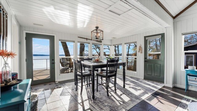 11470 Forada Beach Rd SE, Alexandria, MN 56308 - sunroom / solarium featuring a healthy amount of sunlight, a water view, and visible vents