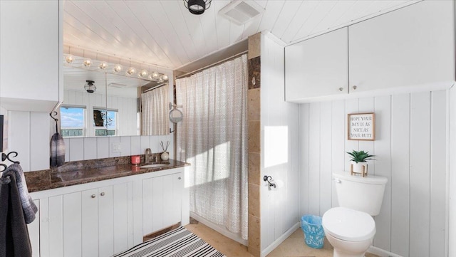 11470 Forada Beach Rd SE, Alexandria, MN 56308 - full bathroom featuring visible vents, curtained shower, toilet, and vanity