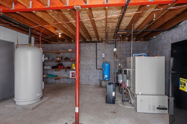 basement featuring water heater