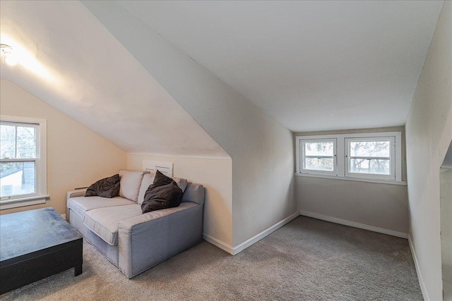 additional living space with vaulted ceiling, light colored carpet, and plenty of natural light