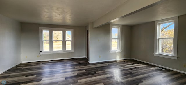 spare room with a healthy amount of sunlight and dark hardwood / wood-style flooring