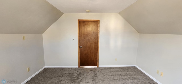 additional living space with vaulted ceiling and carpet floors