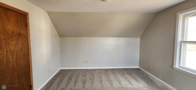 additional living space with carpet floors and vaulted ceiling