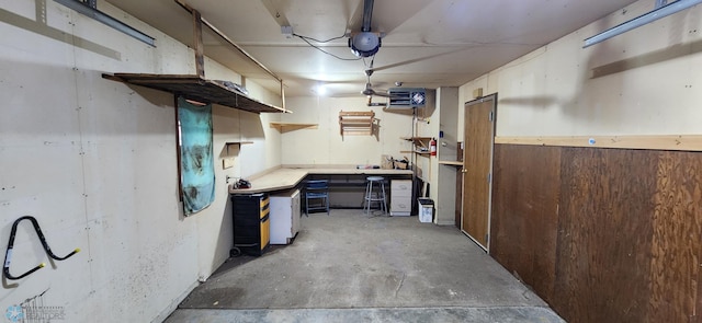 basement with a workshop area