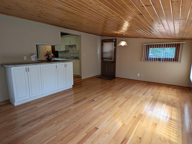 unfurnished living room featuring vaulted ceiling, light hardwood / wood-style flooring, and wood ceiling