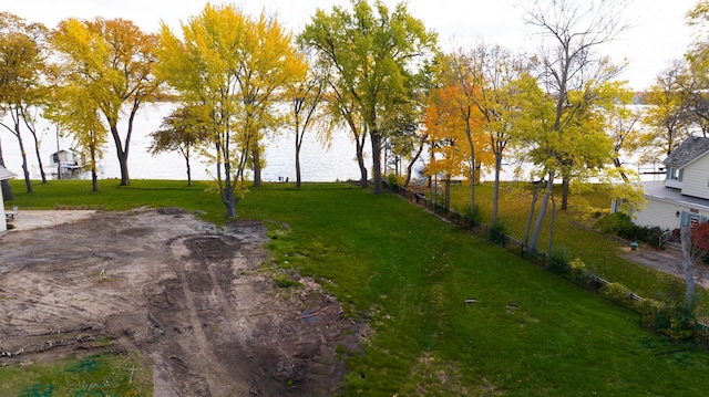 view of yard with a water view