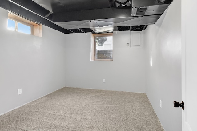 below grade area with carpet floors and a healthy amount of sunlight