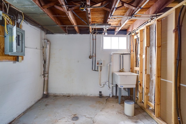 basement featuring electric panel