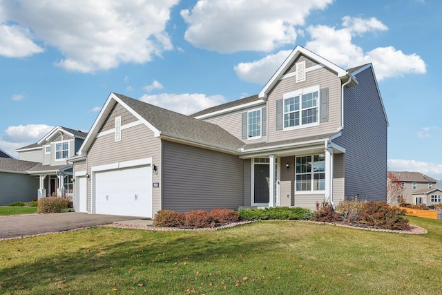 view of front of house featuring a front yard and a garage