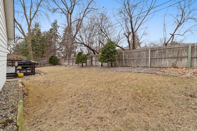 view of yard with a fenced backyard