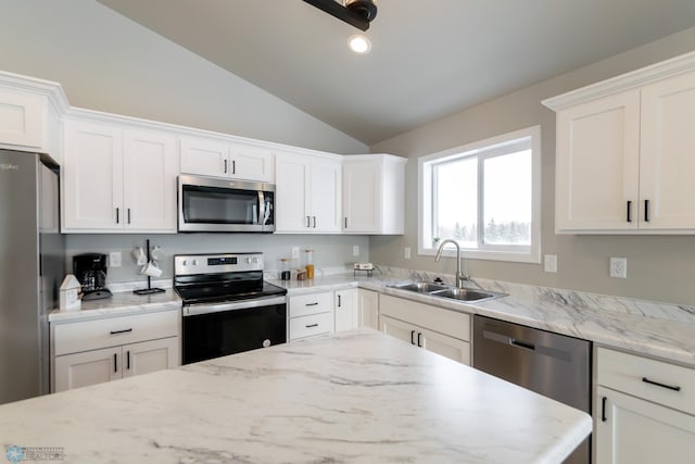 kitchen with white cabinetry, sink, and appliances with stainless steel finishes